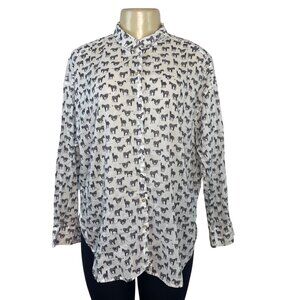 H&M Women's Zebra Print Button-Up Shirt Long Sleeve Lightweight Casual Top Size